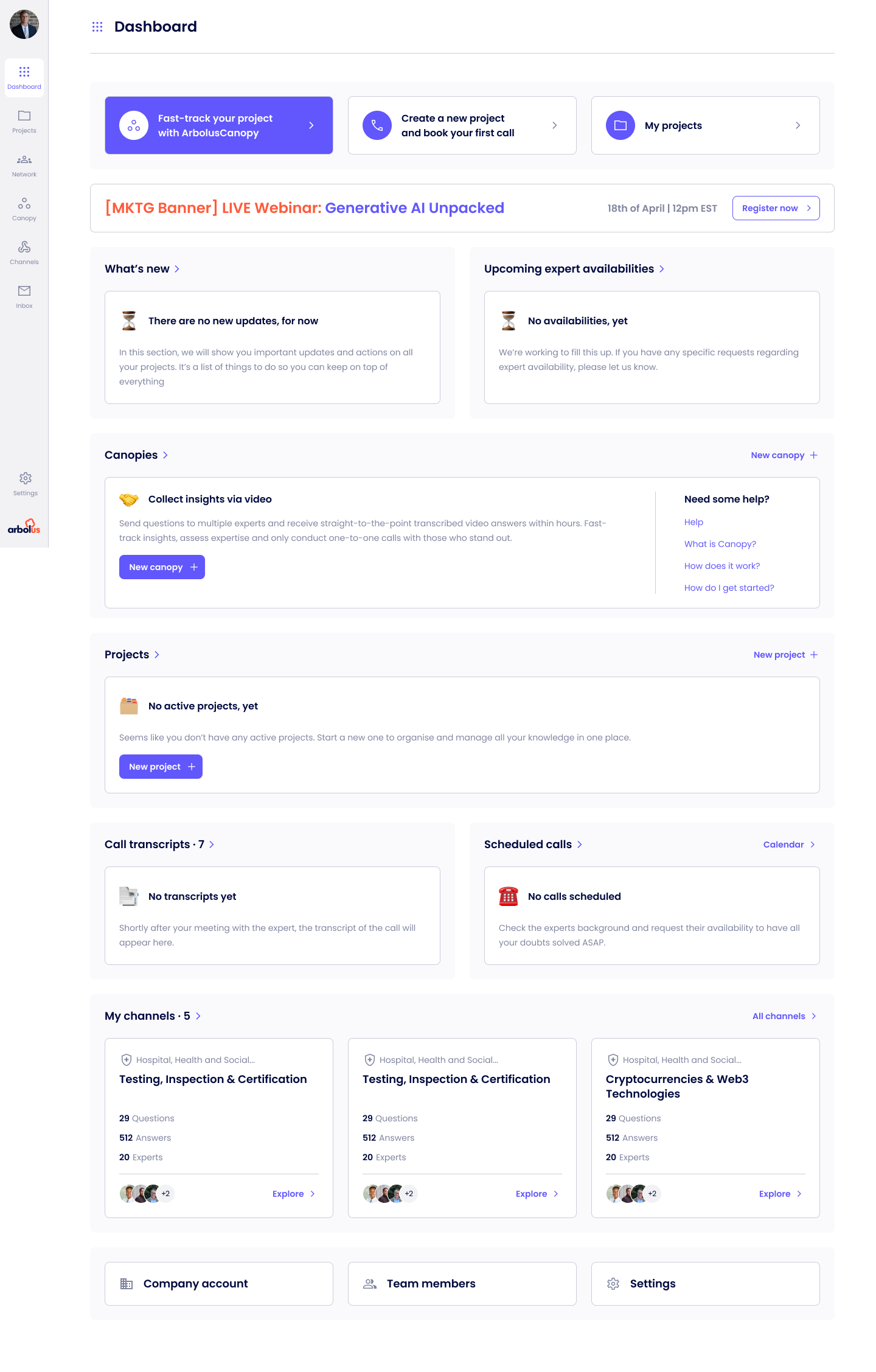 Empty state for a new workspace. Onboarding guidance, single setup action, and a preview of what the dashboard becomes once seeded.