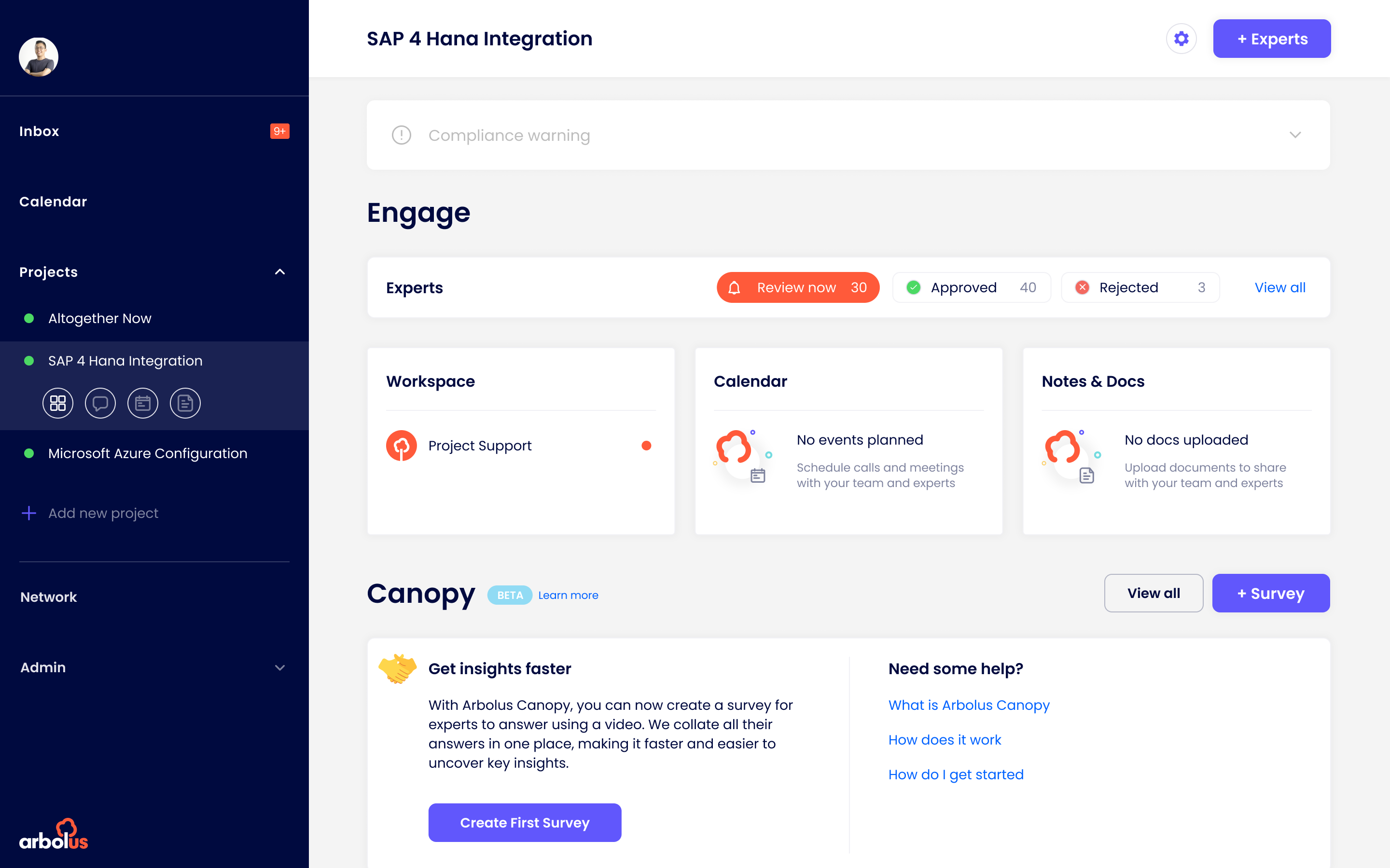 The original project dashboard before redesign. Three competing primary actions, no clear next step, attribution buried.