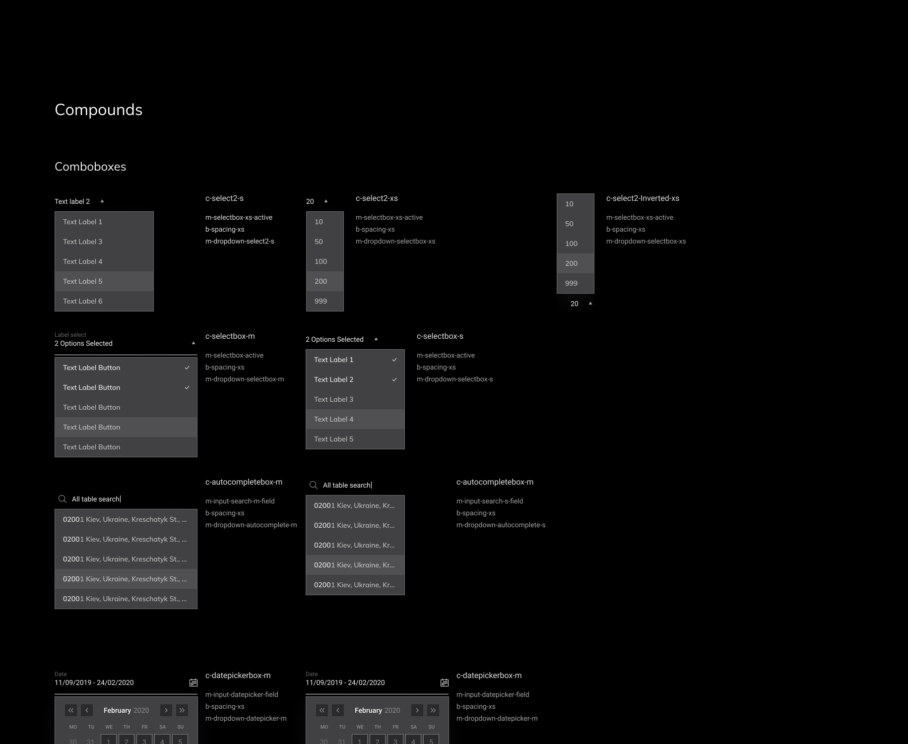 Compounds / Comboboxes page from the Magma design system